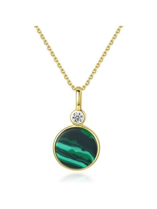 Jewelry - 18KY Gold Plated over Sterling Silver Malachite and CZ Necklace